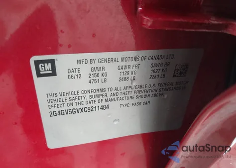 2012 Buick Regal Gs из США, поврежденный, VIN 2G4GV5GVXC9211484